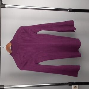 Ashley Stewart Plum Split Sleeve Mock Neck Ribbed Sweater